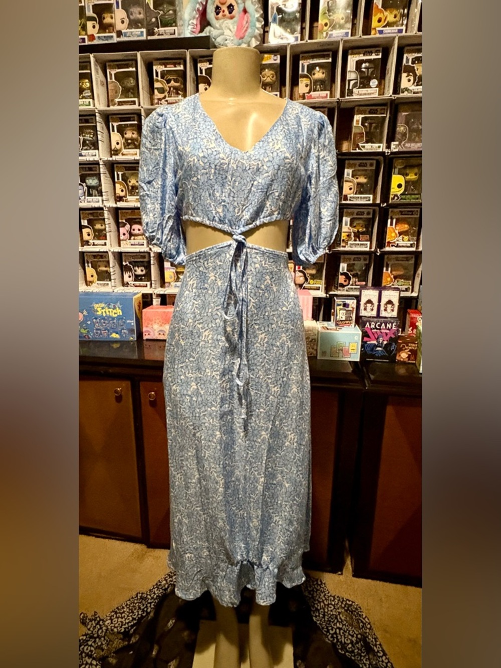 Blue Floral Dress with Puff Sleeves
